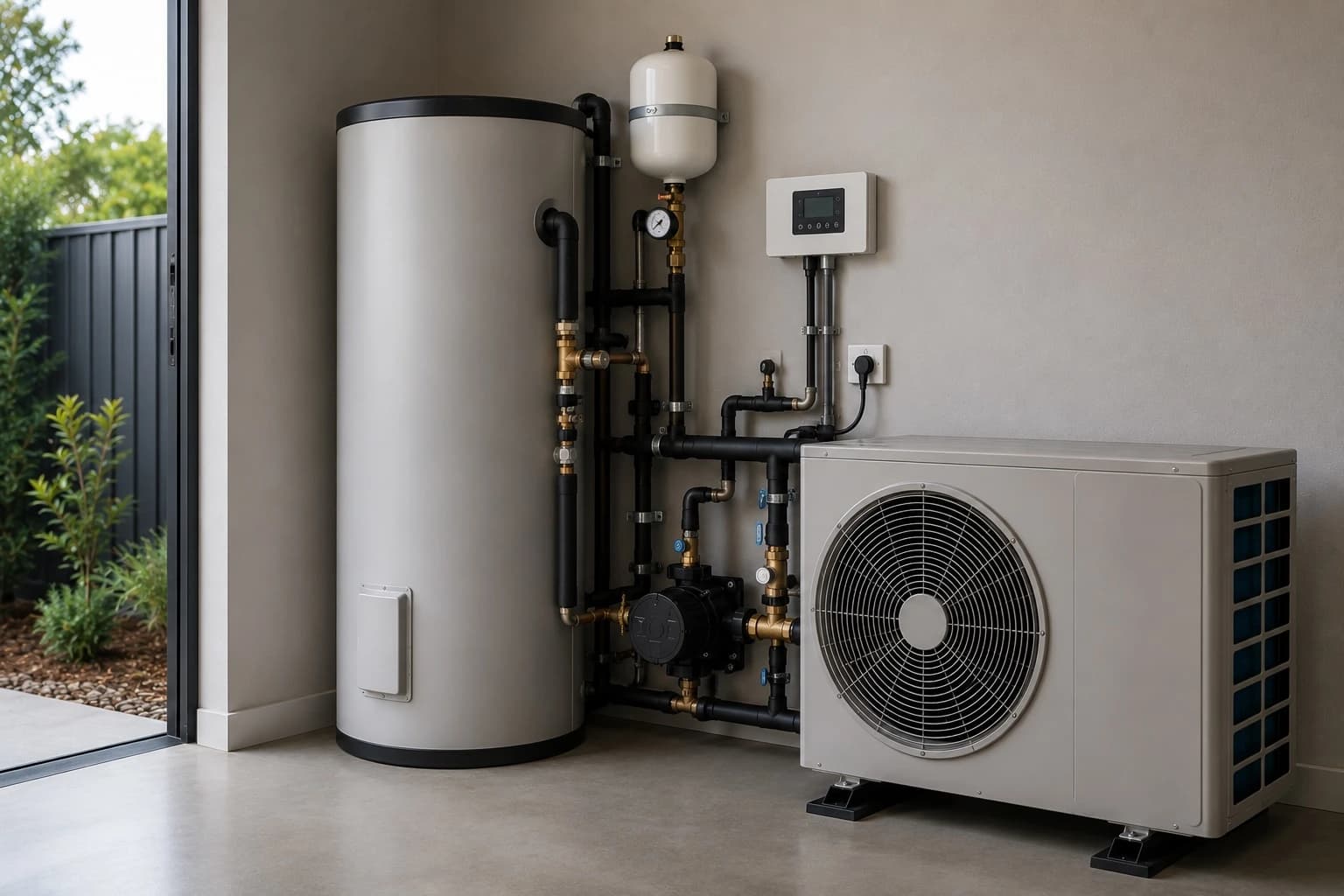 Heat pump equipment connected to a domestic hot water storage system